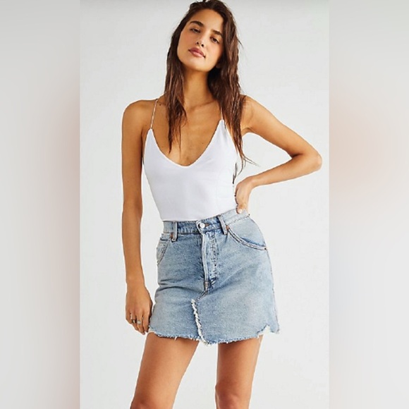 Free People Brea Denim Cut Off Skirt Mile High Blue Size 25 Hippie Jeans Casual - Picture 10 of 11